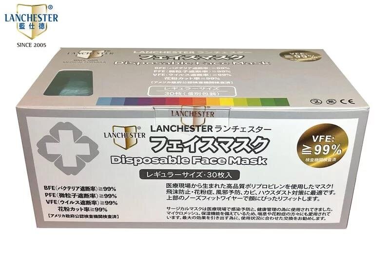 Lanchester Non Woven 3 Ply Face Mask (Adult) (Blue) 30Pcs