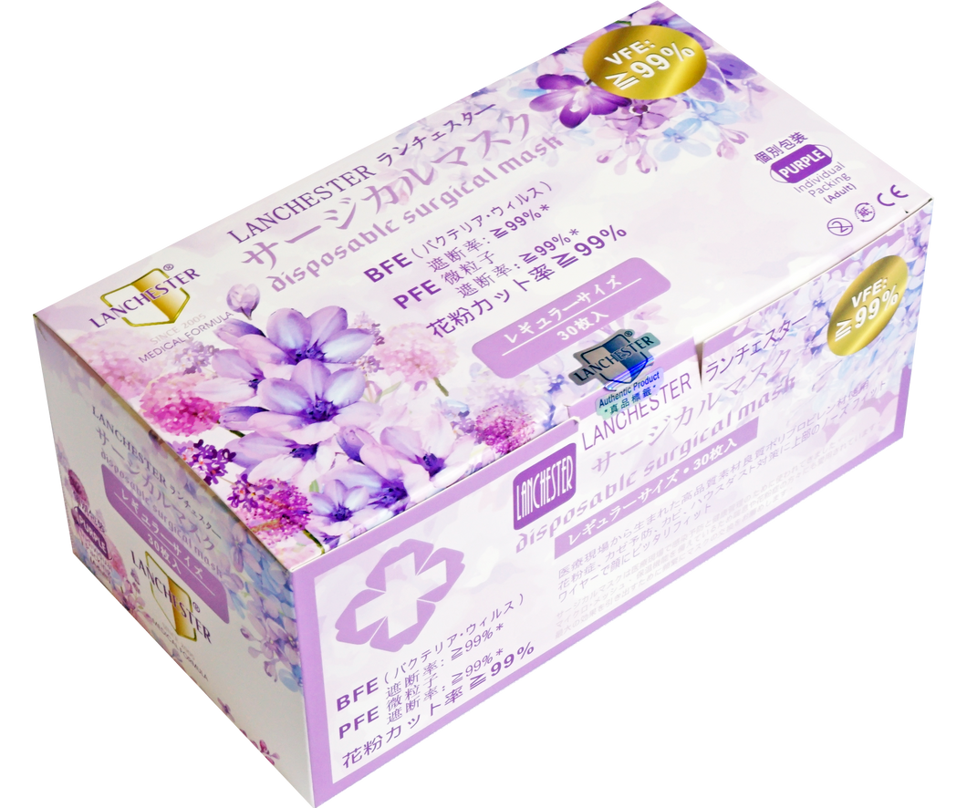 Lanchester Non Woven 3 Ply Face Mask (Adult) (Purple) 30Pcs