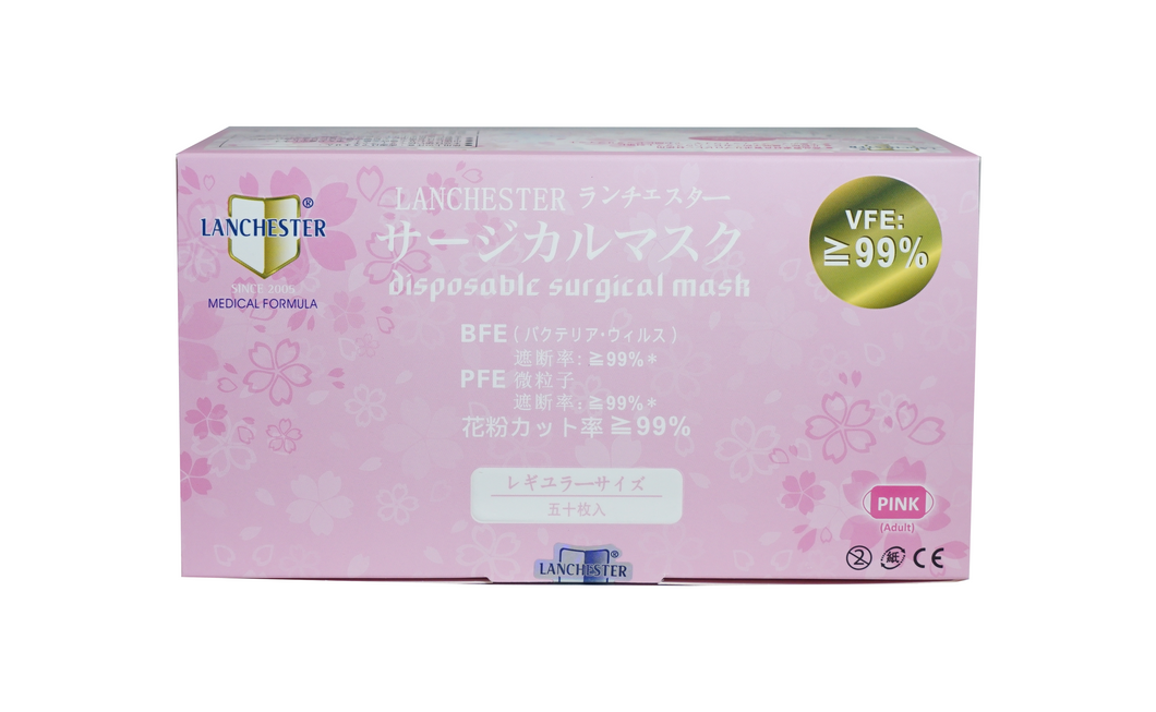 Lanchester Non Woven 3 Ply Face Mask (Adult) (Pink) 30Pcs